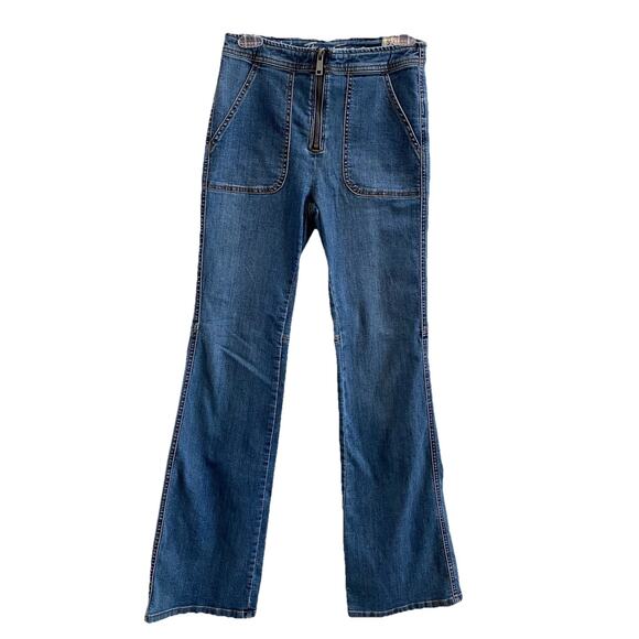 We the FREE PEOPLE Medium Wash Stretch High Rise FLARE JEANS Size 27 Boho Y2K - Picture 1 of 13